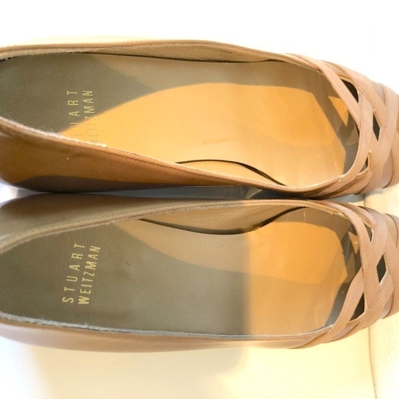 Stuart Weitzman Heels Wedge Peep Toe Tan Patent Leather Narrow (9.5 N) - Picture 6 of 13